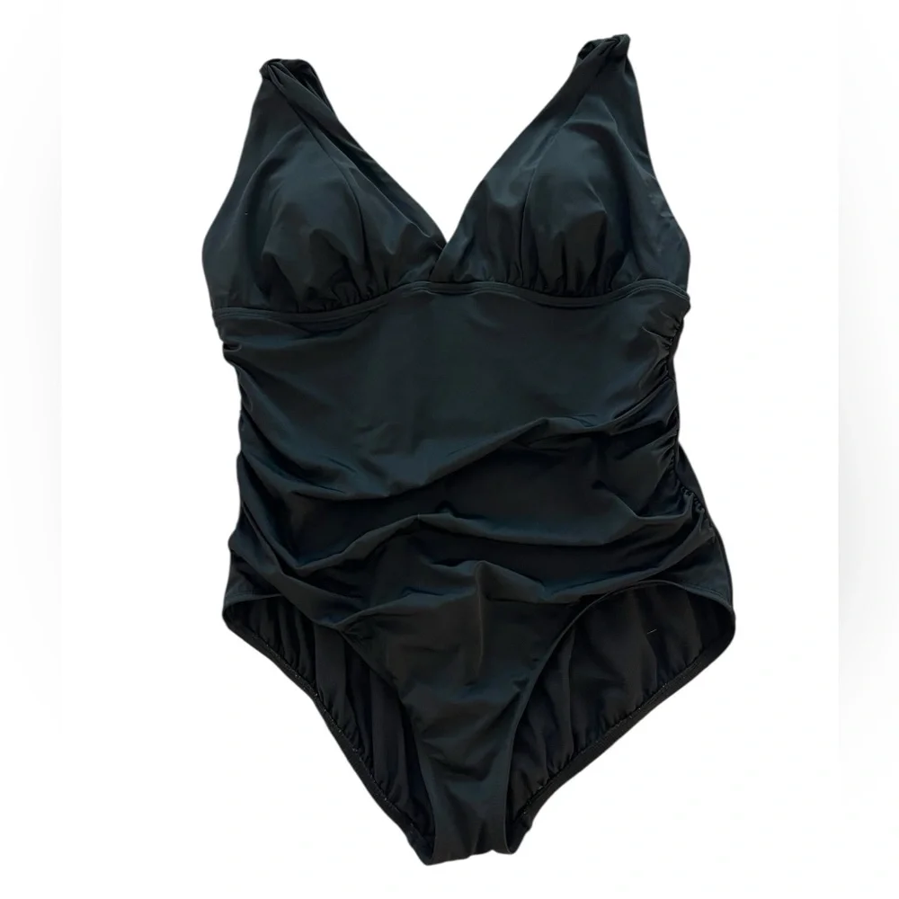 Time and Tru Women's Plunge One‎ Piece Slimming Swimsuit Black Size 16W